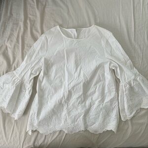 White Eyelet Bell Sleeve Top